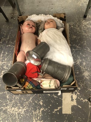 Lot 955 - Two vintage dolls together with three pewter...