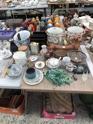 Lot 983 - Planters, leather stationery racks, a pottery...
