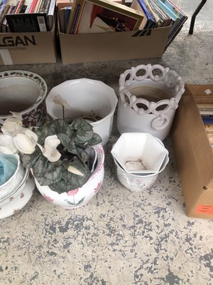 Lot 1021 - Planters, chamber pots, books and a brass...