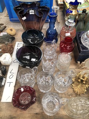 Lot 1023 - Art glass, a set of six glass mugs, vintage...