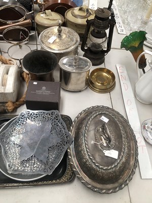 Lot 1128 - Electroplate, various boxes, a lantern, a...