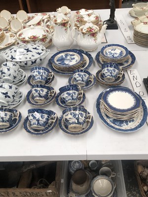 Lot 1147 - A blue and white service Hong Kong decorated...