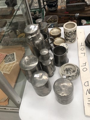 Lot 1164 - Swatow pewter wares, three Chinese biscuit...