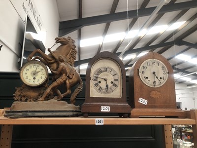 Lot 1201 - A gilt spelter Marley horse supported clock...