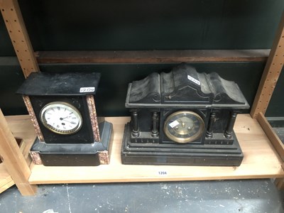 Lot 1204 - Two black slate cased mantle clocks