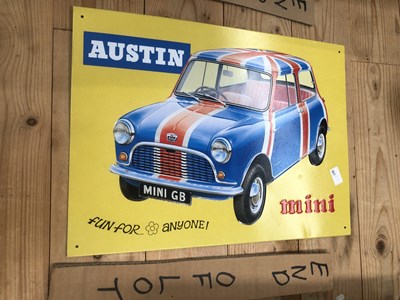 Lot 1087 - 2 tin signs; a juke box sign and a Mini sign.