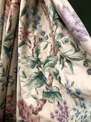 Lot 23 - Four floral chintz interlined curtains...