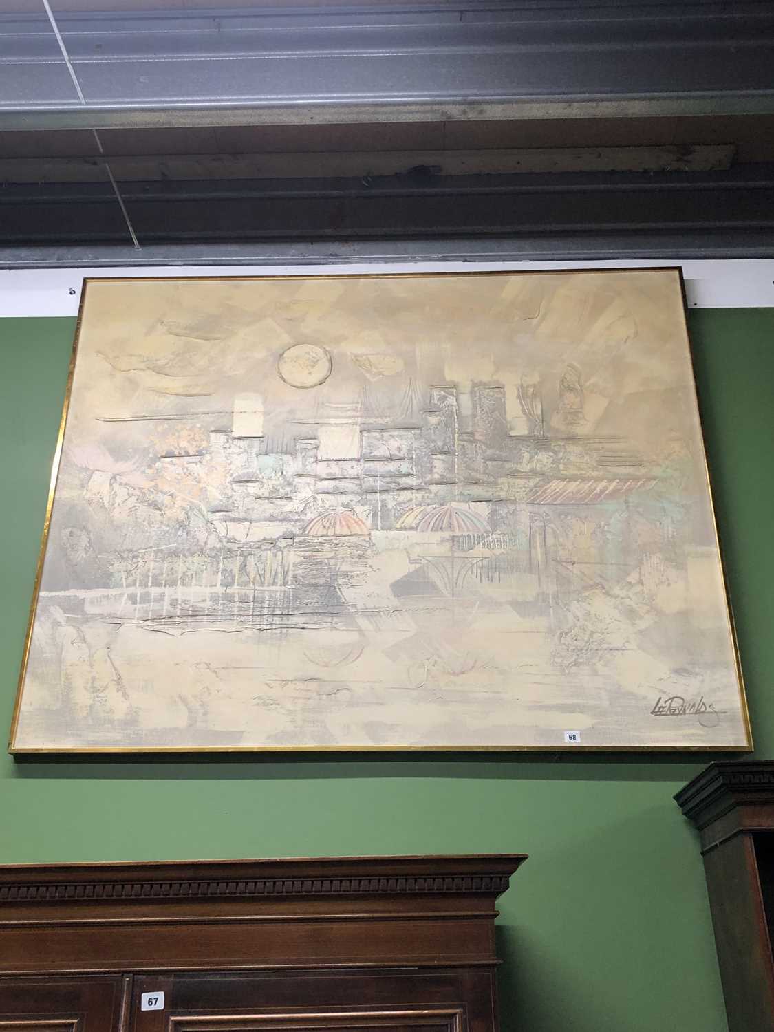 Lot 68 - L Reynolds, ARR. an impressionistic city scape,...