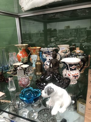 Lot 1237 - Mason's and other jugs, art glass, a bronze...