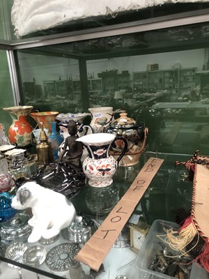 Lot 1237 - Mason's and other jugs, art glass, a bronze...
