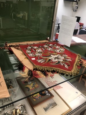 Lot 1238 - Two needlework face screen banners, one floral...