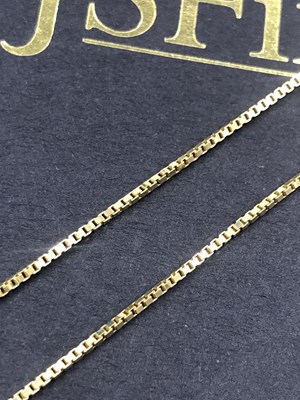 Lot 516 - A boxlink pendant chain. Unhallmarked, stamped...