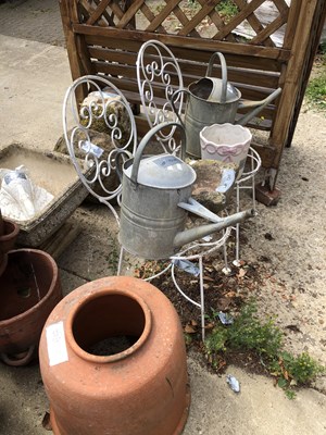 Lot 1302 - A rhubarb forcer, a marble mortar, watering...