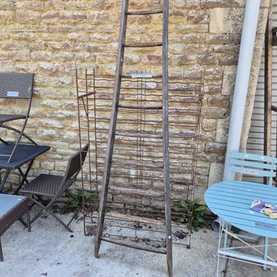 Lot 1306 - A vintage ladder and a wine rack