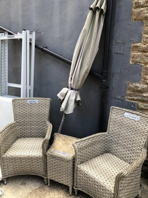 Lot 1312 - Two conservatory chairs and a low table plus a...