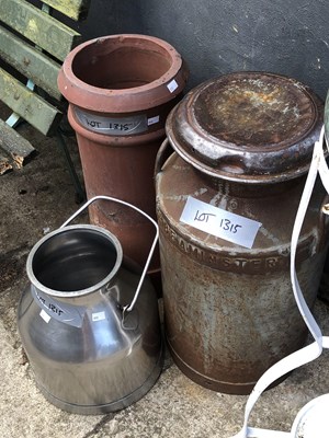 Lot 1315 - A vintage steel churn, a chimney and a small...