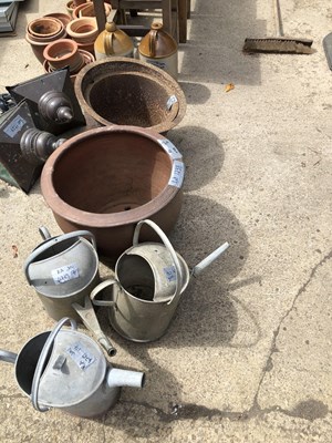 Lot 1328 - Three two-tone flagons, three watering cans, a...