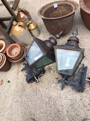 Lot 1329 - A pair of copper entranceway lanterns