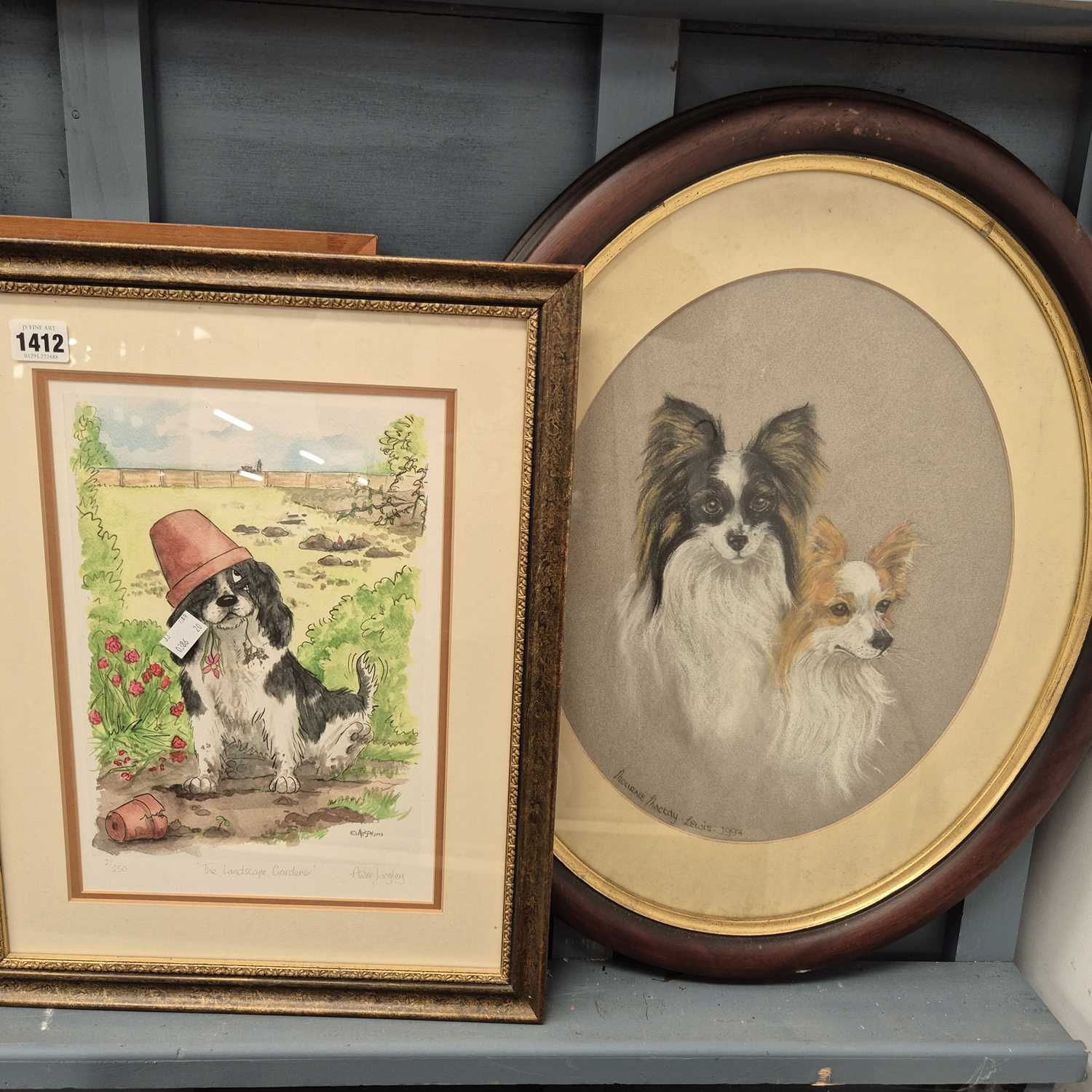 Lot 1412 - A Pastel portrait of dogs and a signed print.