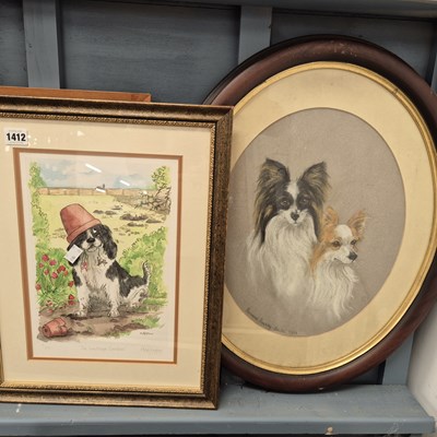 Lot 1412 - A Pastel portrait of dogs and a signed print.