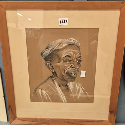 Lot 1413 - A pastel portrait of an elderly eastern...