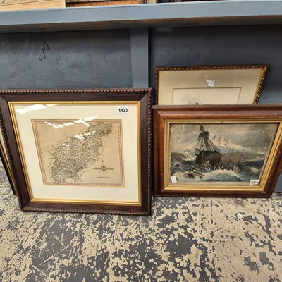 Lot 1423 - A small hand coloured map and a selection of...