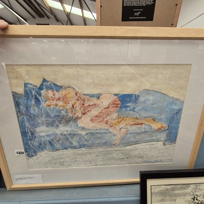 Lot 1424 - Eva Holmin- Reclining nude. Mixed media.
