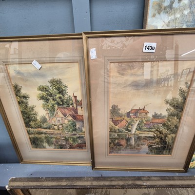 Lot 1430 - A pair of antique watercolours , riverside...
