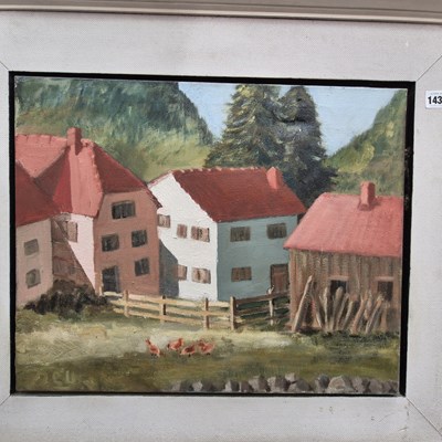 Lot 1437 - Oil painting rustic continental houses.