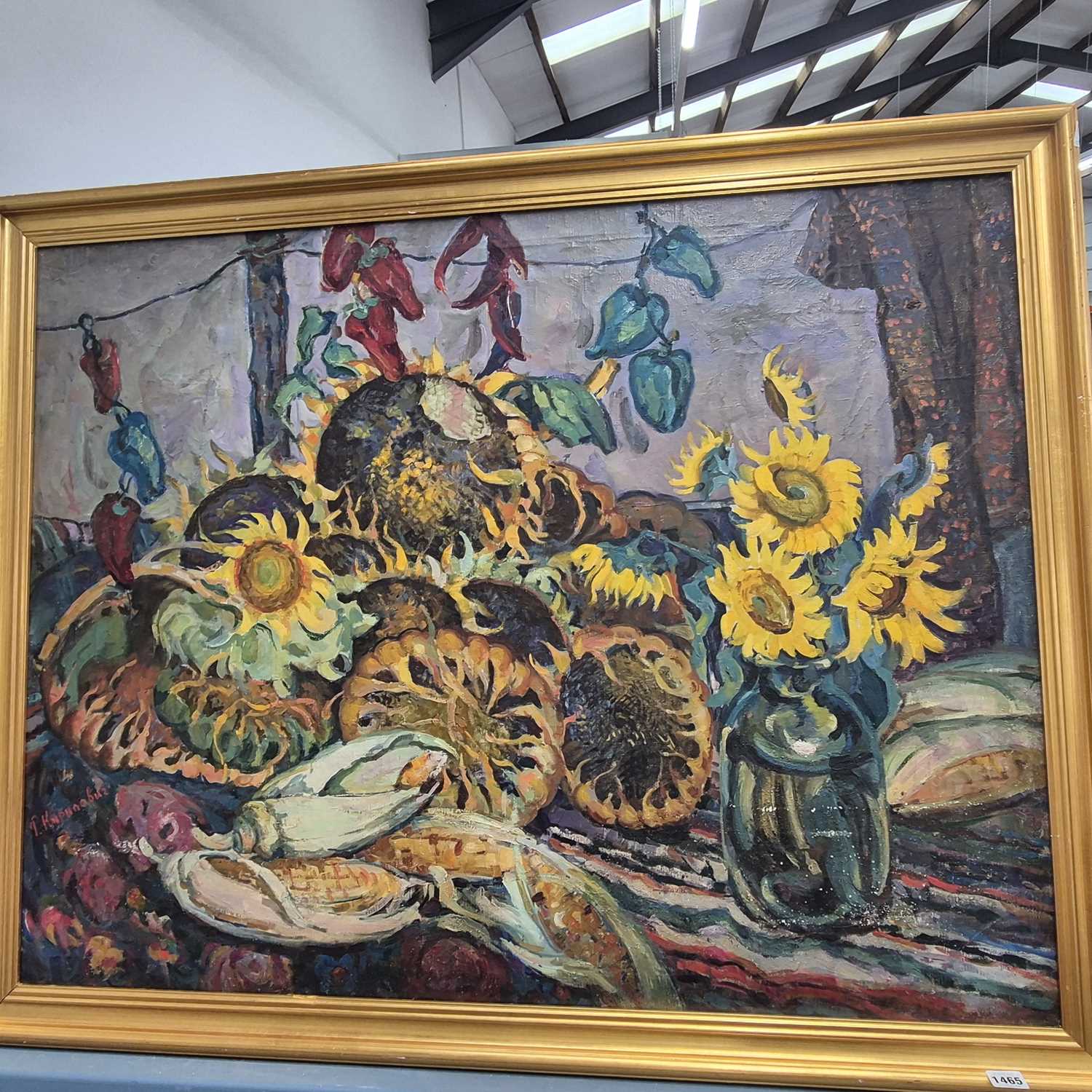 Lot 1465 - A large Russian oil painting still life with...