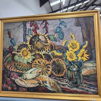 Lot 1465 - A large Russian oil painting still life with...