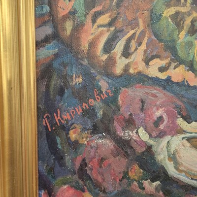 Lot 1465 - A large Russian oil painting still life with...