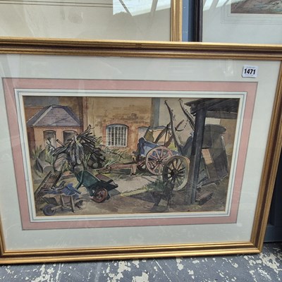 Lot 1471 - Hermione Hammond. A rustic farmyard with carts....