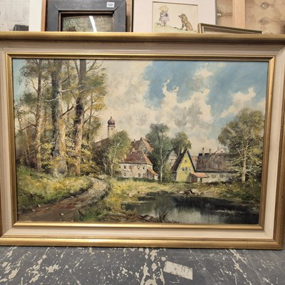 Lot 1480 - A large signed oil on canvas. continental...
