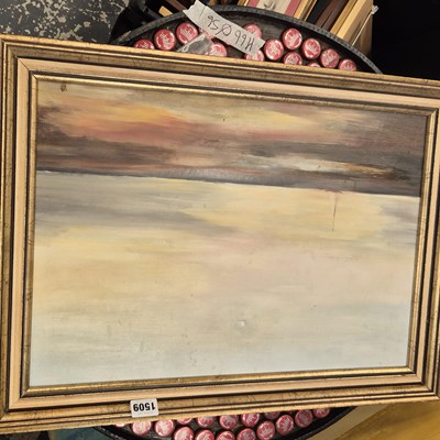 Lot 1509 - An oil painting, estuary at low tide by V...