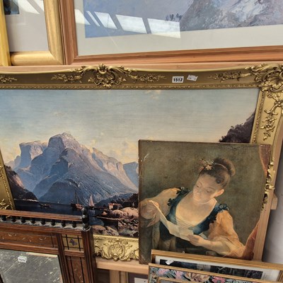 Lot 1512 - A large gilt framed landscape print and one...
