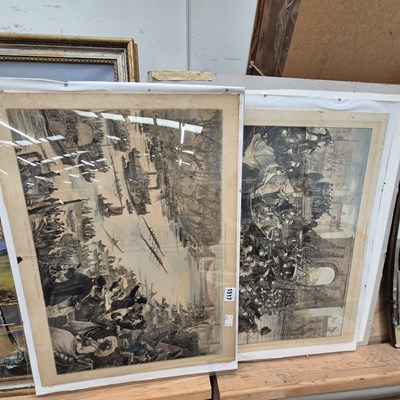 Lot 1517 - Two antique prints, a modernist artwork and...