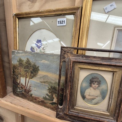 Lot 1521 - A small watercolour portrait,  an oil painting...