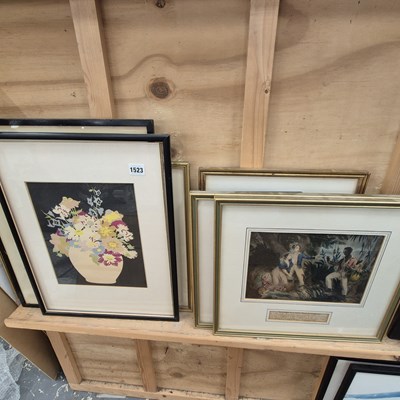 Lot 1523 - Two floral colour etchings, three 19th century...