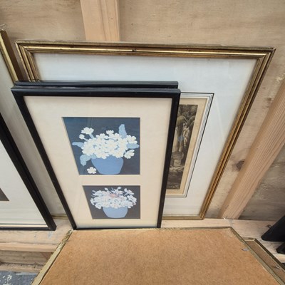 Lot 1523 - Two floral colour etchings, three 19th century...