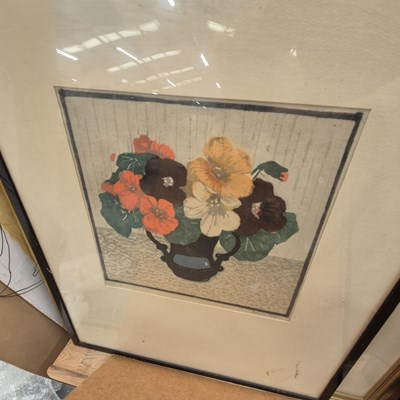 Lot 1523 - Two floral colour etchings, three 19th century...
