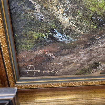 Lot 1527 - A large oil on canvas, alpine town.