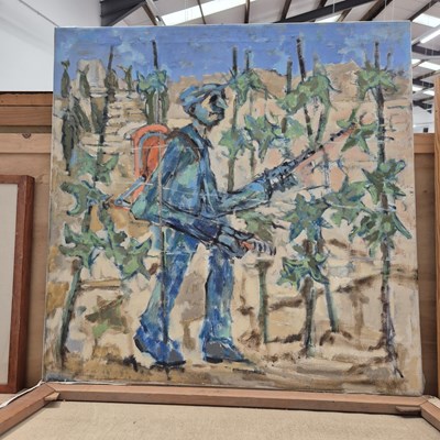 Lot 1529 - Two large oil on canvas studies, grape growers.