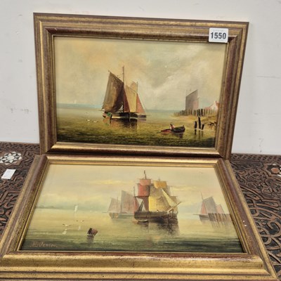 Lot 1550 - A pair of oil paintings, coastal shipping. 29...
