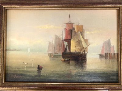 Lot 1550 - A pair of oil paintings, coastal shipping. 29...