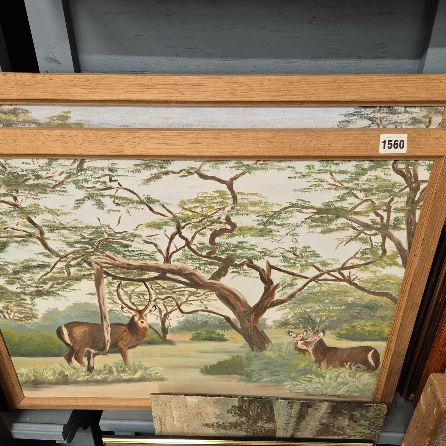 Lot 1560 - Parkland stags, oil on board and one other.
