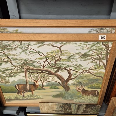 Lot 1560 - Parkland stags, oil on board and one other.