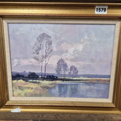 Lot 1579 - Norman Battershill oil on board, river...