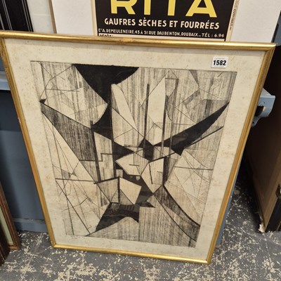 Lot 1582 - An abstract etching signed R. Wells.