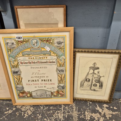 Lot 1587 - A small group of decorative prints and pictures.